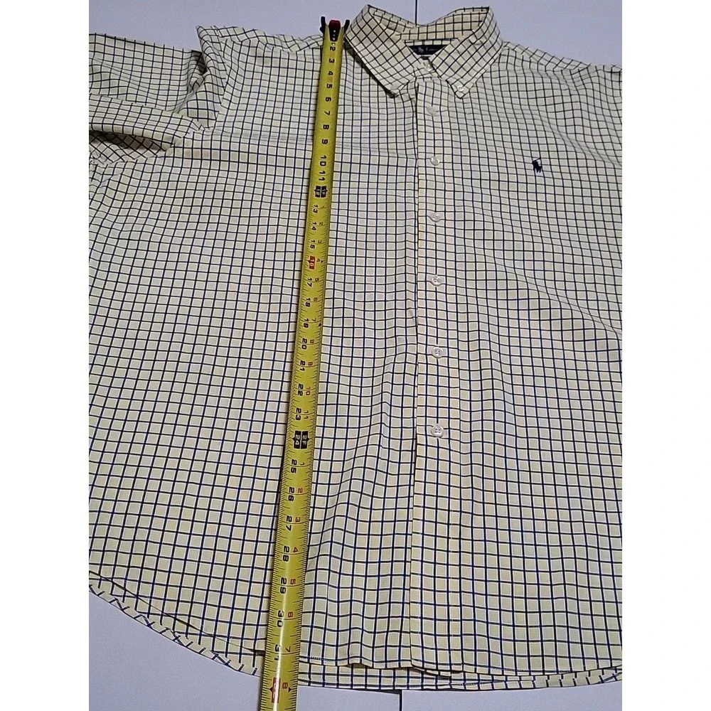 Ralph Lauren Polo Mens XXL Costume Fit Yellow Pony Plaid Long Sleeve Dress Shirt